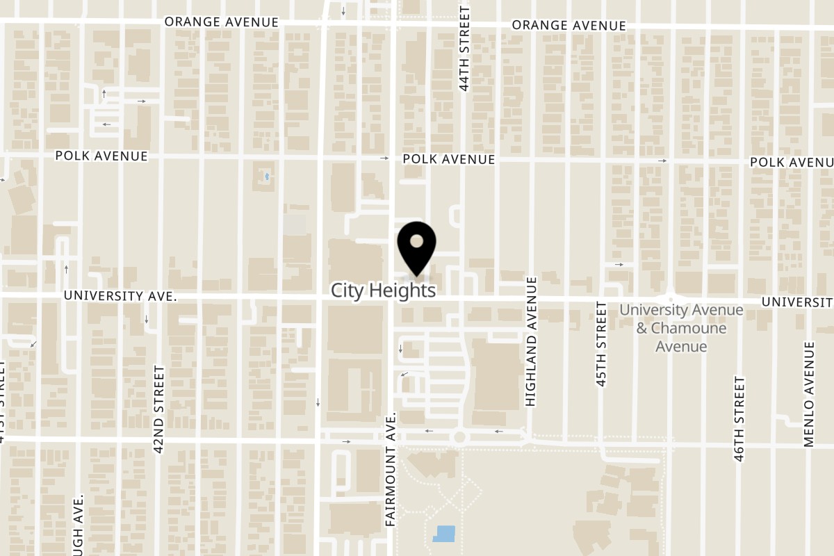 Map showing the location of Ali's Chicken & Waffles 4350 University Ave on 4350 University Ave in San Diego